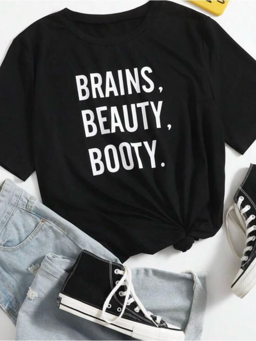 SHEIN Plus Size "Brains. Beauty. Booty" Graphic T-shirt